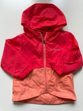 Columbia Girls' Hooded Colorblock Rain Jacket - Bright Pink & Peach